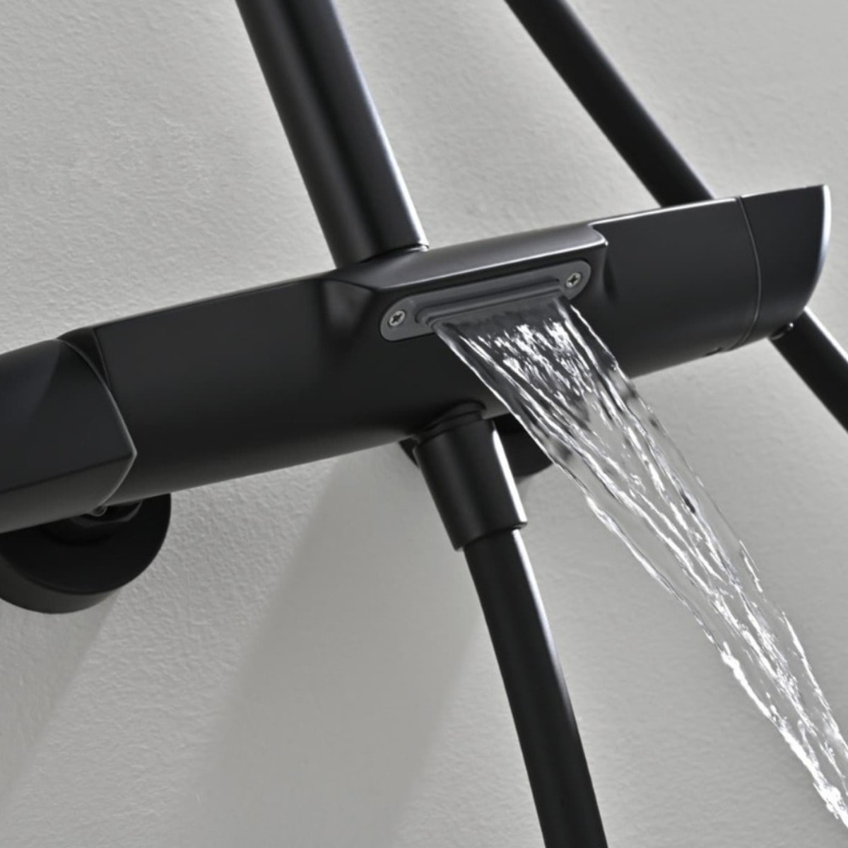 Ensemble bain/douche 3 jets avec mitigeur thermostatique baignoire + douche de tête + douchette à main, noir mat (SATSSTVKC)