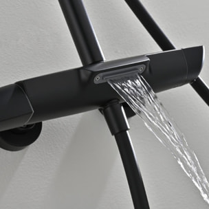 Ensemble bain/douche 3 jets avec mitigeur thermostatique baignoire + douche de tête + douchette à main, noir mat (SATSSTVKC)