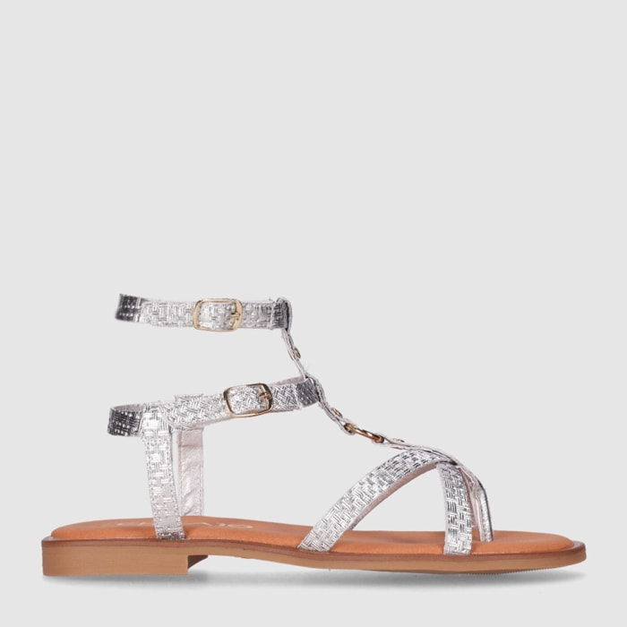 Sandalias de Piel - Plata - Tacón: Bajo