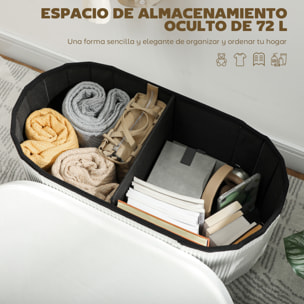 Puff Almacenaje, Banco Almacenaje Plegable, 72 L, 76x38x35 cm, Tapizado en Terciopelo, Baúl de Almacenamiento, Carga 120 kg, Taburete para Sala de Estar, Dormitorio, Entrada, Crema