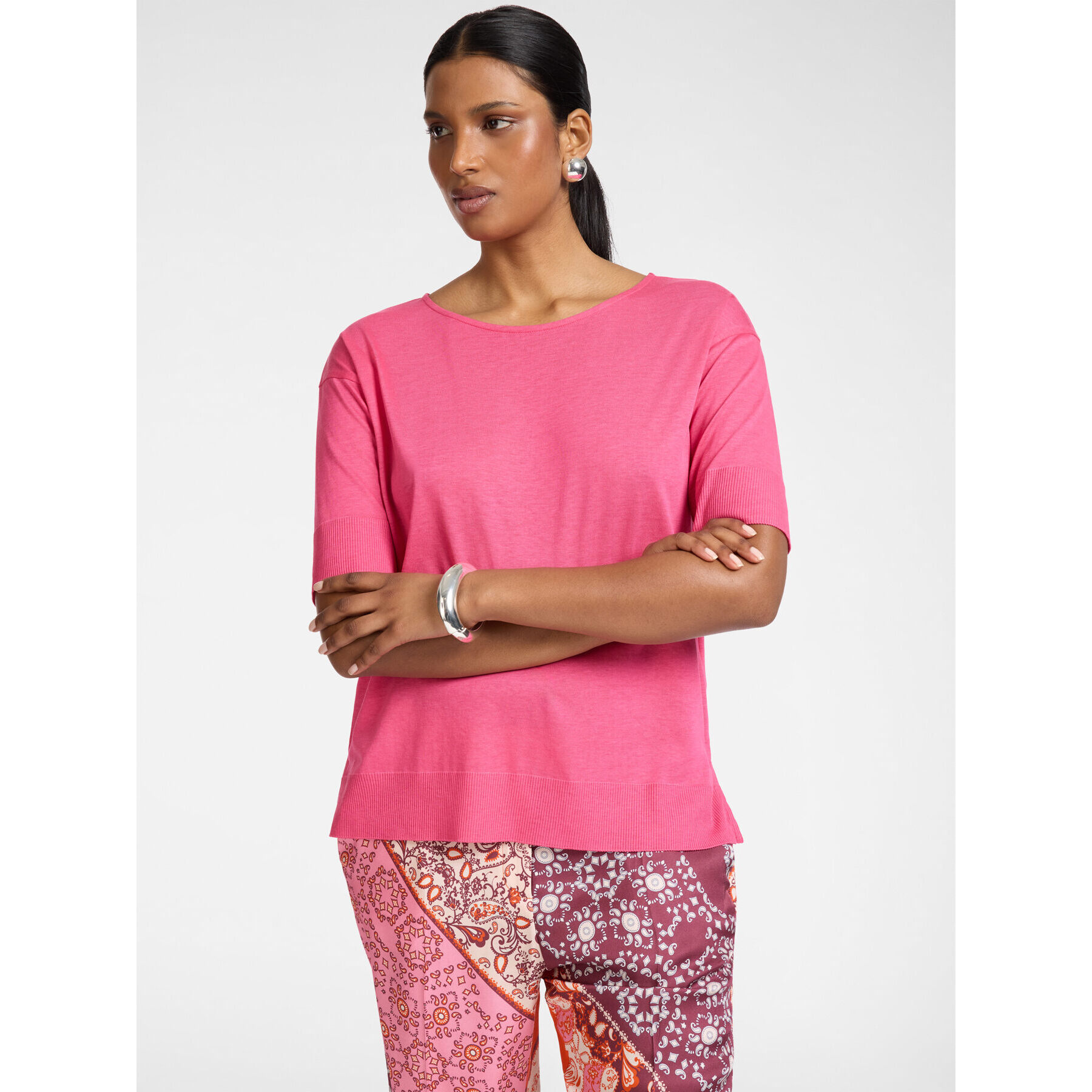 Elena Mirò - Camiseta boxy de mezcla de lyocell - Fuchsia