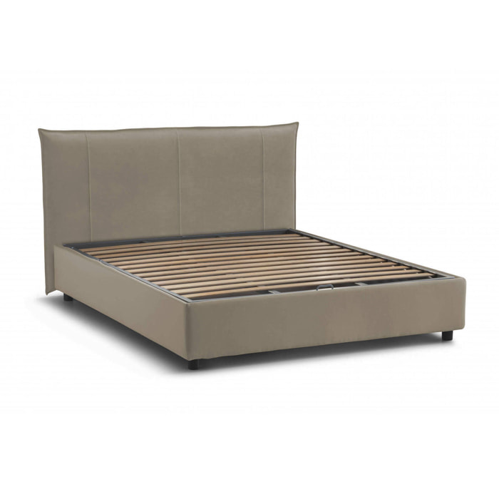 Letto matrimoniale Ambassador, Letto contenitore con rivestimento in tessuto, 100% Made in Italy, Apertura frontale, adatto per materasso Cm 160x200, Tortora