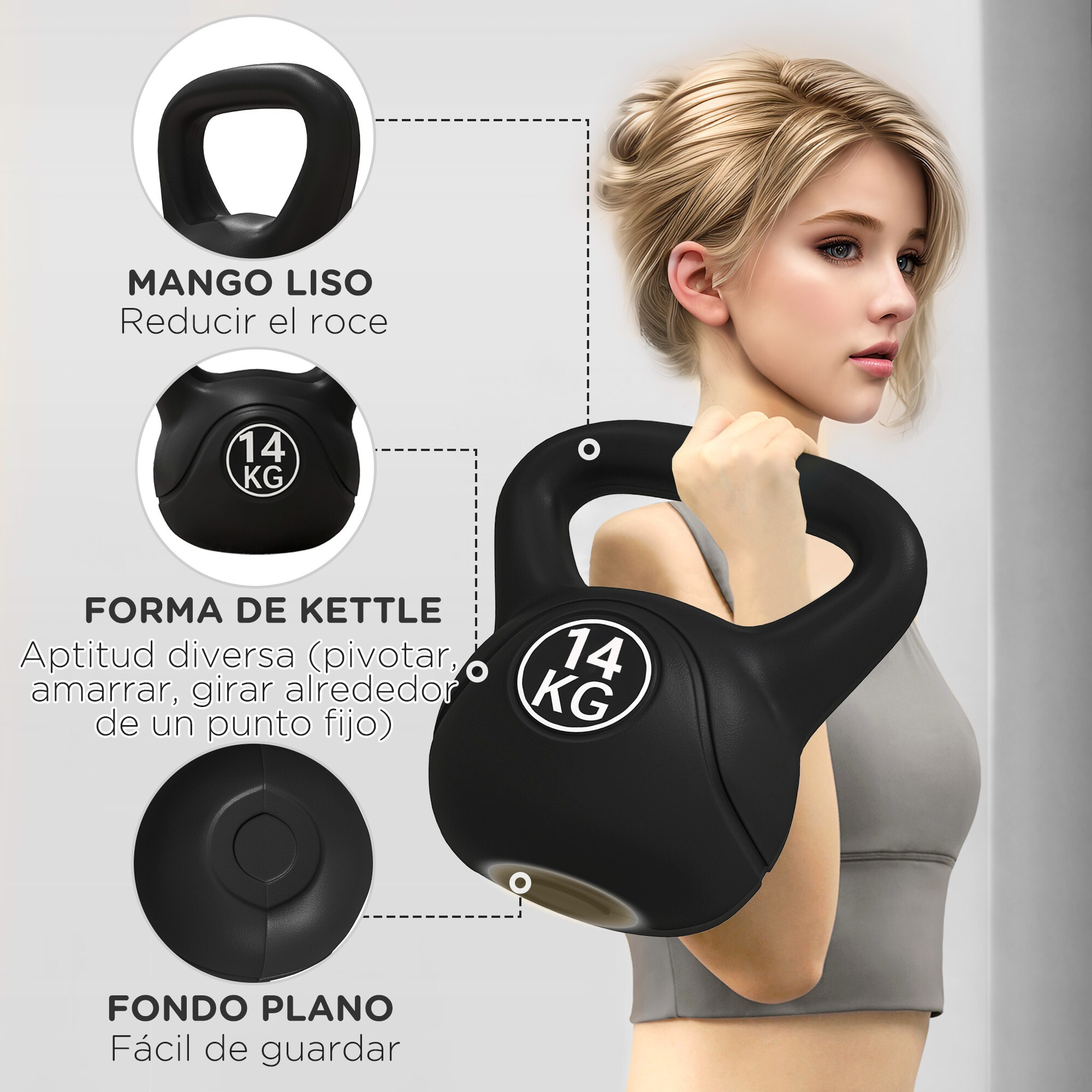 Pesa Rusa de 14 kg Kettlebell de Fiteness Relleno de Arena con Mango Ancho Antideslizante para Ejercicios y Entrenamiento en Casa y Gimnasio 26x18x32 cm Negro