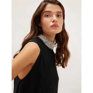 Motivi - Vestido holgado con cuello bordado - Negro