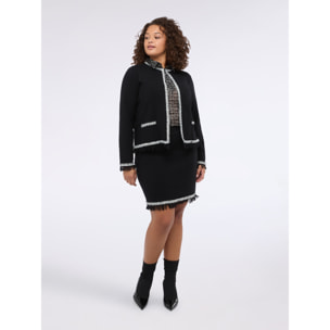 Fiorella Rubino - Gonna tubino corta in maglia con frange - Nero