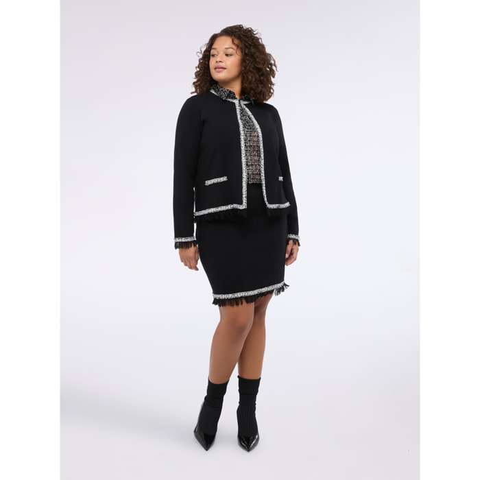 Fiorella Rubino - Gonna tubino corta in maglia con frange - Nero