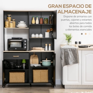 Alacena de Cocina con 1 Cajón 3 Puertas y Almacenamiento Abierto 119x41x180 cm