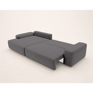 Tama - Canapé d'angle gauche 4 places convertible avec coffre en tissu - Gris