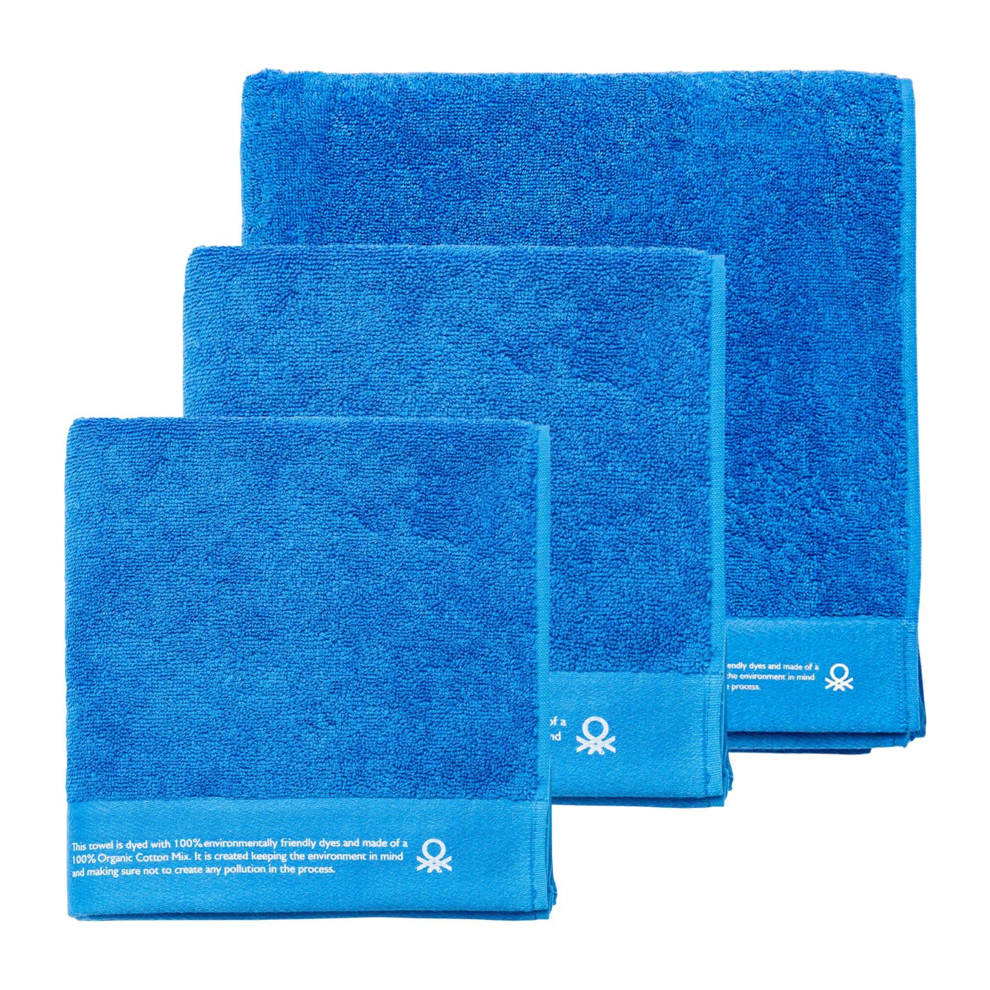 Set de 3 toallas (90x150cm + 50x90cm + 70x140cm) en Algodón orgánico 450GSM color Azul Benetton