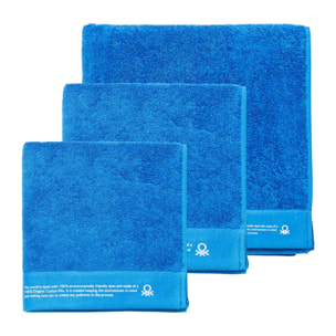 Set de 3 toallas (90x150cm + 50x90cm + 70x140cm) en Algodón orgánico 450GSM color Azul Benetton