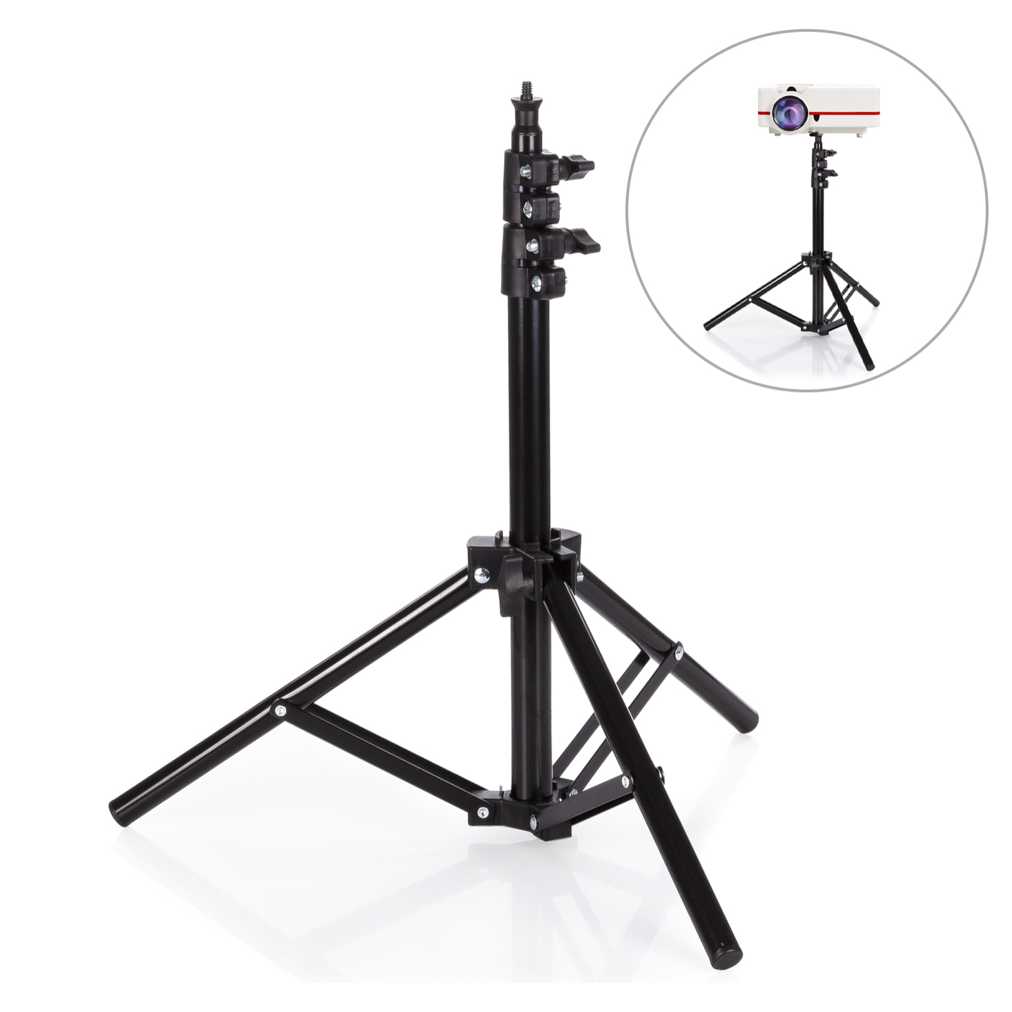 Supporto treppiede in alluminio per proiettori. Altezza di 1,02 metri.