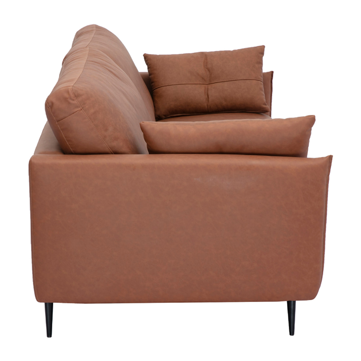 Canapé vintage 3 places cuir marron et bois foncé DAVEN