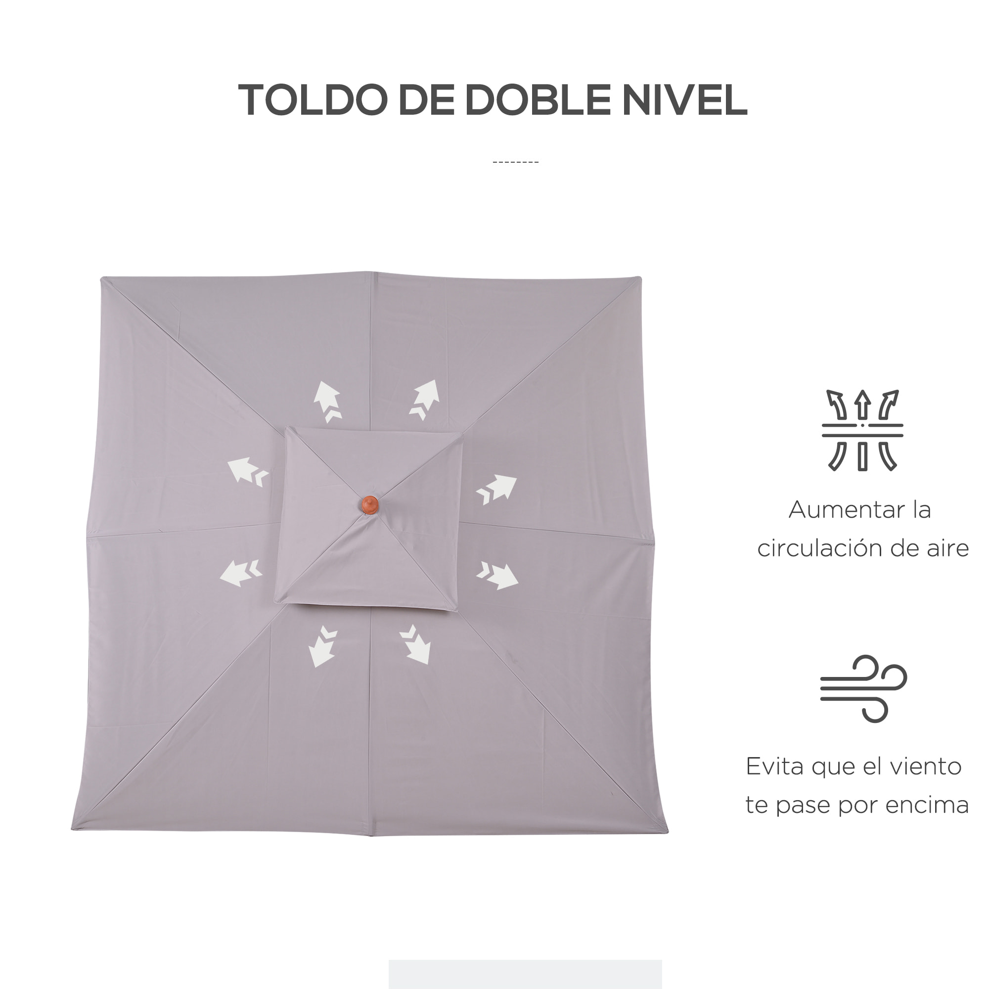 Sombrilla Dos Niveles de Poliéster 3x3m Gris Claro
