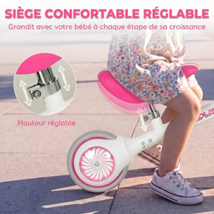 Draisienne enfant 3 roues roue AR lumineuse selle réglable rose
