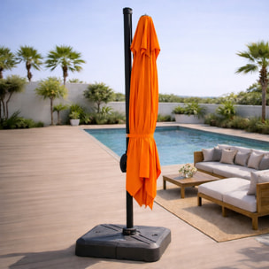 Parasol rectangulaire 3x4m déporté rotatif orange en aluminium NAVIA