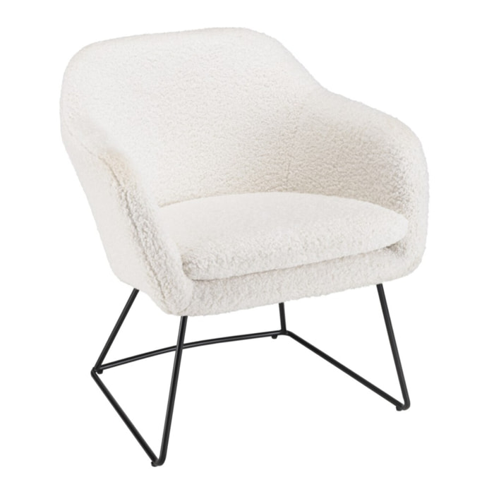 AGATHE - Fauteuil urban tissu bouclette blanc pieds évasés métal noir