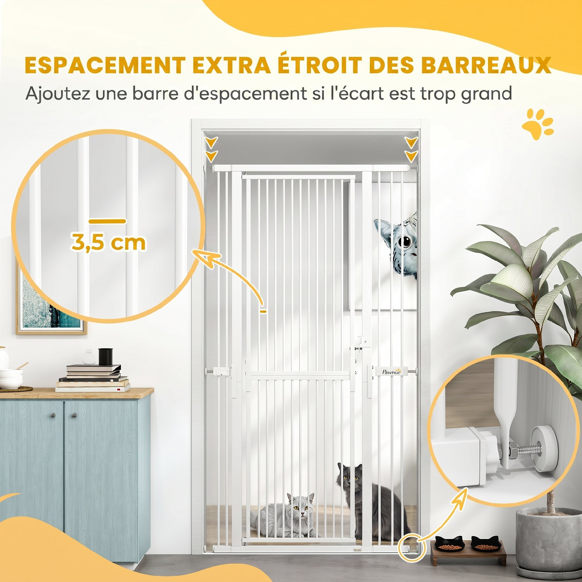 Barrière de sécurité chien L.77-104 x H.180cm acier sans perçage blanc