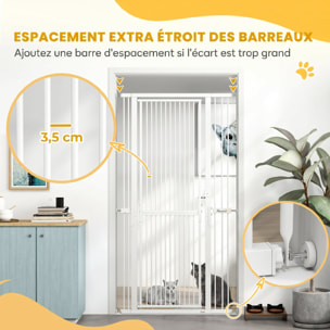 Barrière de sécurité chien L.77-104 x H.180cm acier sans perçage blanc