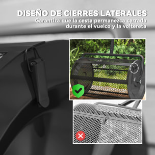 Esparcidor de Compost 300L 70x40x112 cm Esparcidor de Abono para Césped con Asa Ajustable Cesto de Malla Metálica para Cuidado de Césped Jardín Negro
