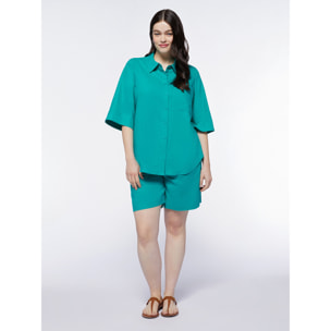 Fiorella Rubino - Camicia relaxed fit in lino e viscosa - Verde acqua