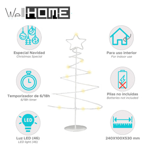 árbol navideño decorativo de metal blanco con estrella con 46 luces led y temporizador 24x10x53cm