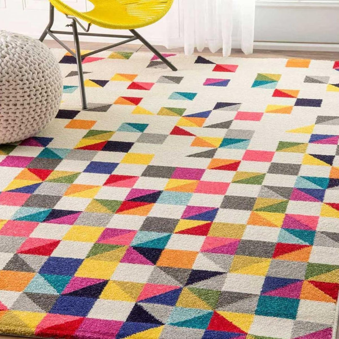 Tapis Gepa aux motifs géométriques destructurés multicolores