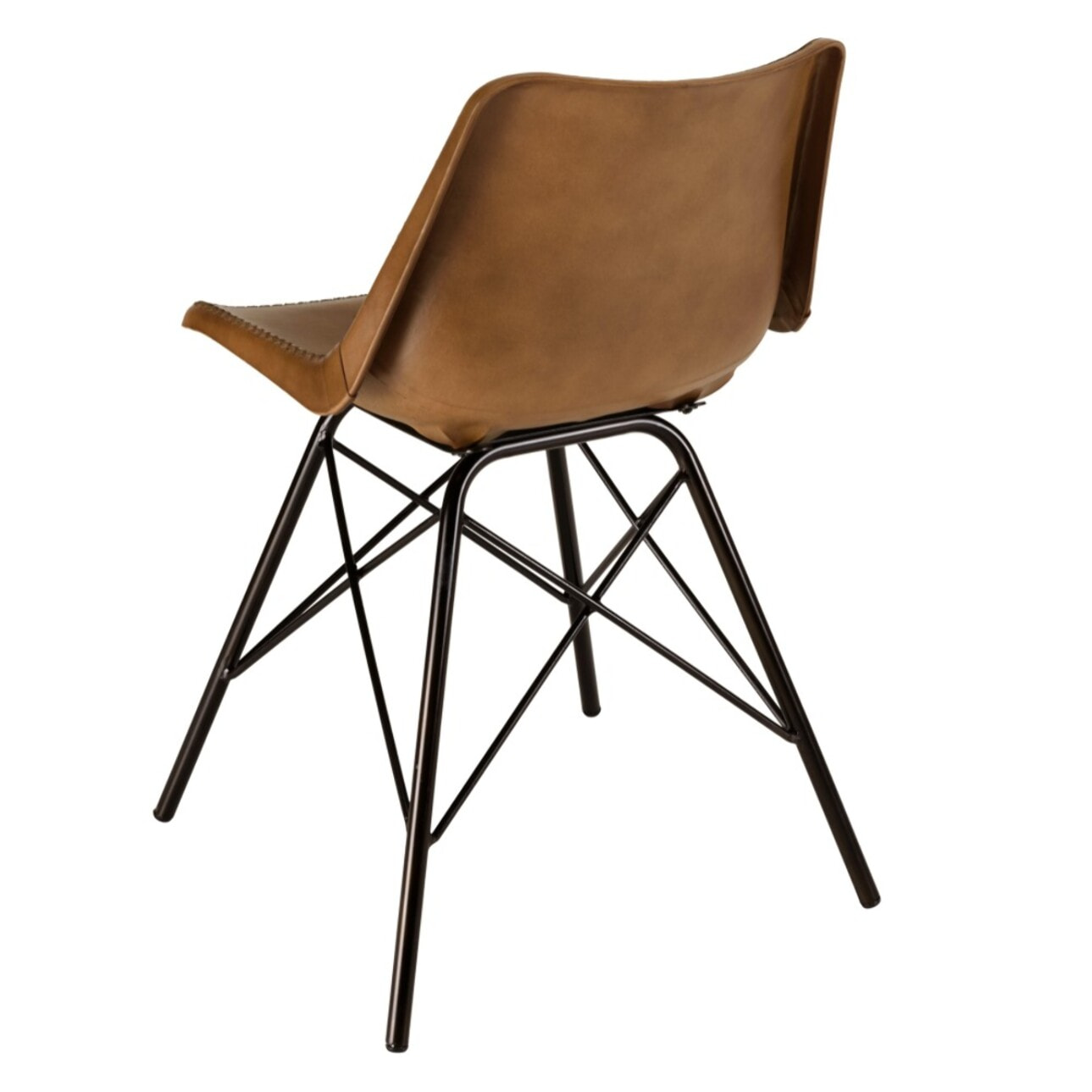 MARCEL - Lot de 2 chaises en cuir marron et pieds acier