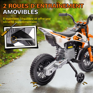 Moto cross électrique dirt bike enfant 12V 2 moteurs 2 vitesses 2,4-5 Km/h musiques orange