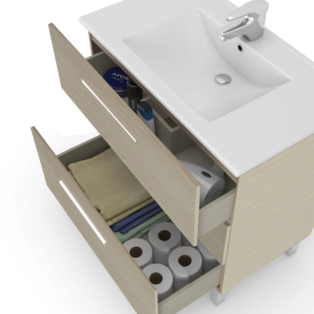 Mueble de baño con espejo Feel 3 cajones Roble