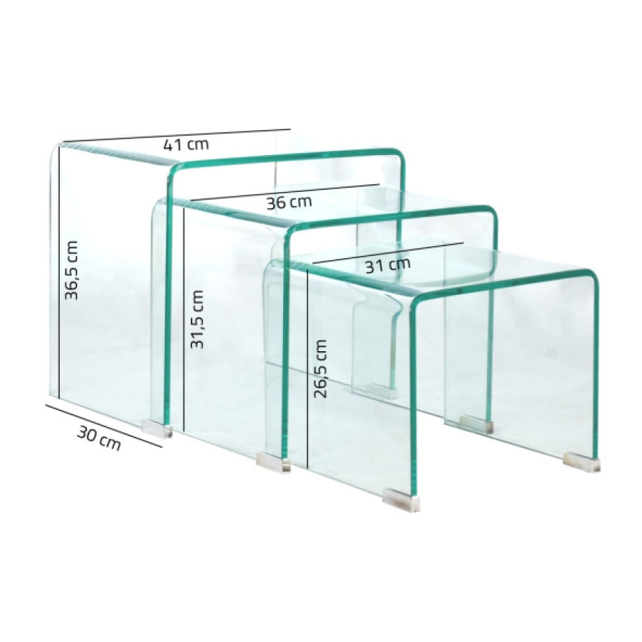Set de 3 tables basses gigognes en verre trempé H.36cm - BENT