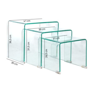 Set de 3 tables basses gigognes en verre trempé H.36cm - BENT