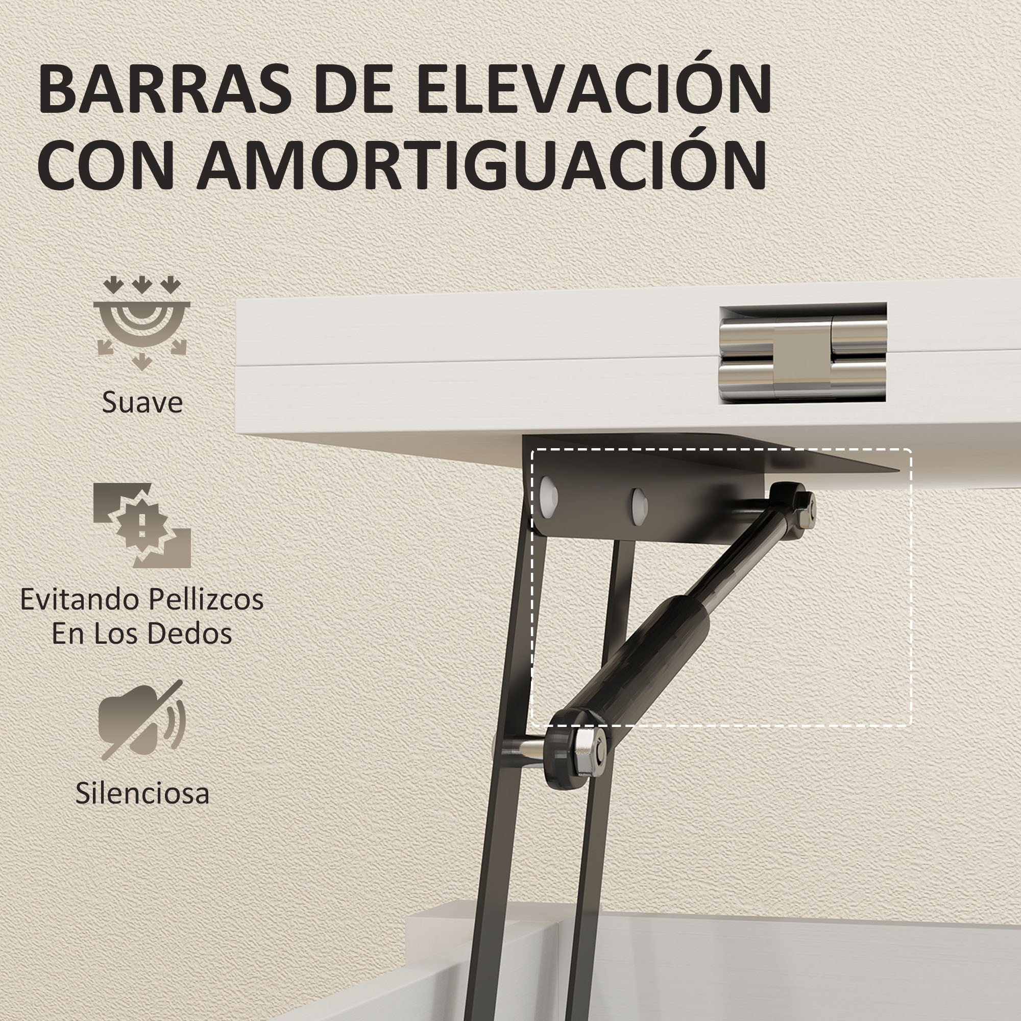 Mesa de Centro Elevable y Extensible, Mesa de Salón con Compartimentos Ocultos, Estante Abierto, para Comedor, Oficina, 100x90x64 cm, Blanco