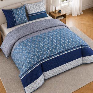 Parure housse de couette 100% percale de coton motif feuilles et graphique - TOMY