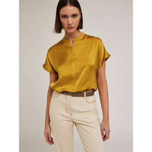 Motivi - Blusa bimaterica con colletto alla coreana - Giallo