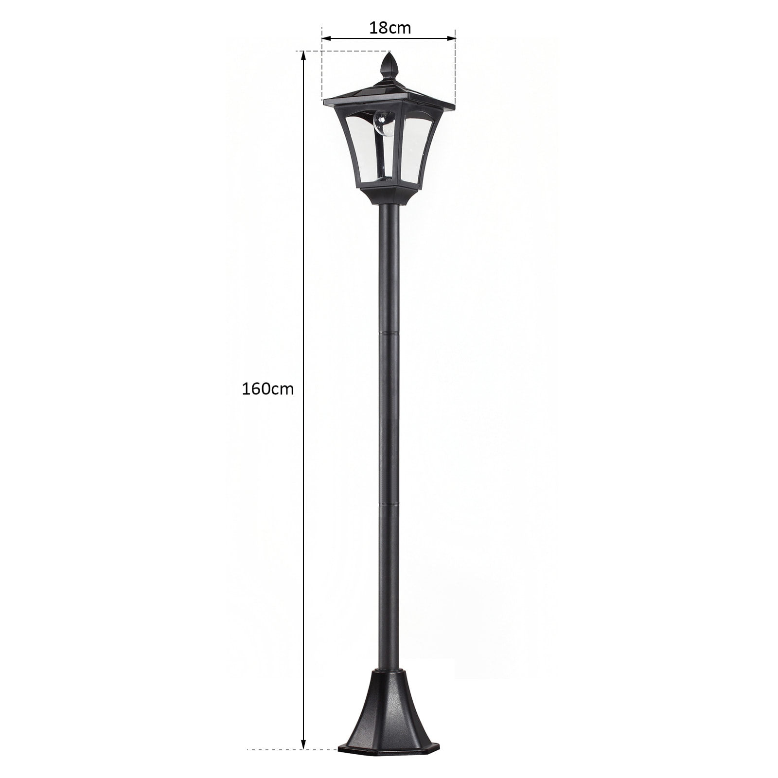 Outsunny Luminaire extérieur solaire lampadaire lanterne classique LED 40 Lm dim. 18L x 18l x 160H cm noir