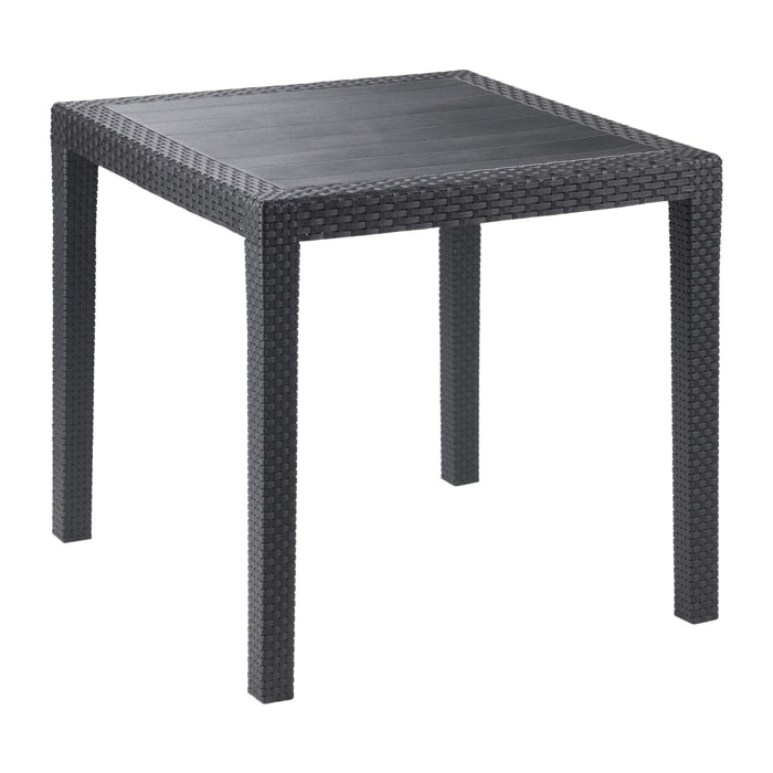 Tavolo da esterno Agrigento, Tavolo quadrato da giardino, Tavolino fisso effetto rattan, 100% Made in Italy, Cm 80x80h72, Antracite