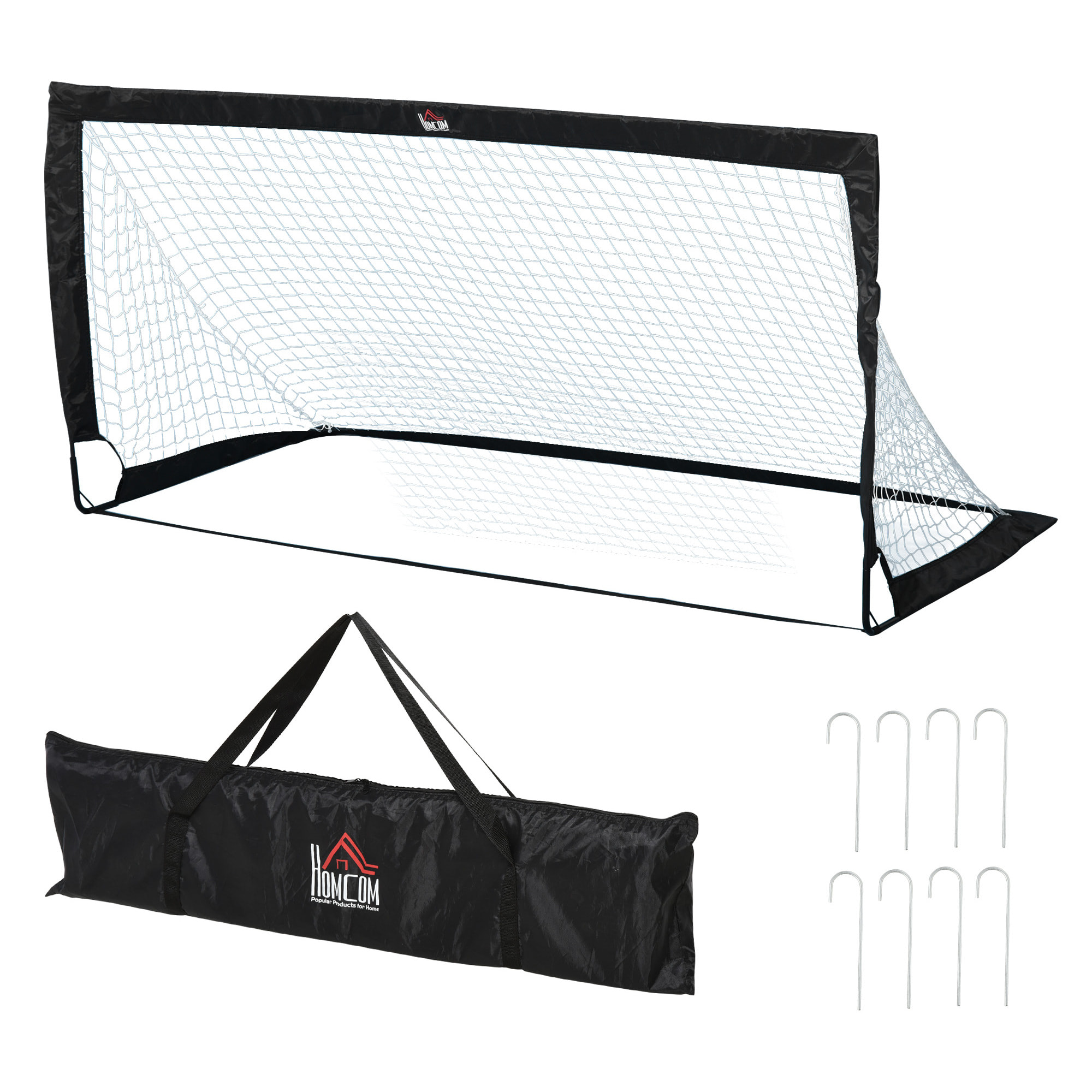 Lot de 2 buts de foot portables avec sac de transport et piquets d'ancrage blanc noir