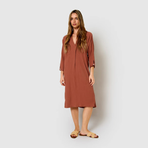 Vestido midi algodón lino rosette