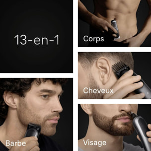 Tondeuse multi usages BRAUN AIO7560, 14 hauteurs de coupe, précision 0,5 mm, autonomie 120 mn