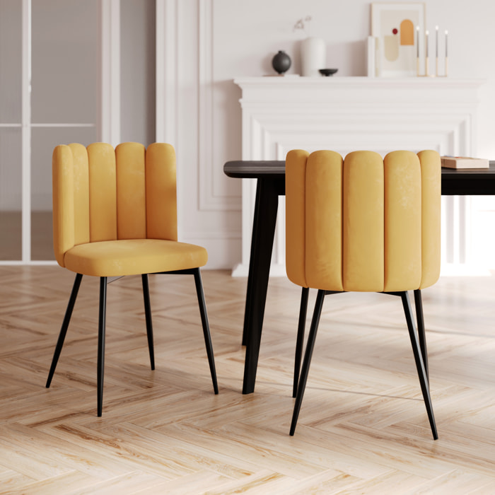 Lot de 2 chaises en velours jaune et pieds en métal - Rosy