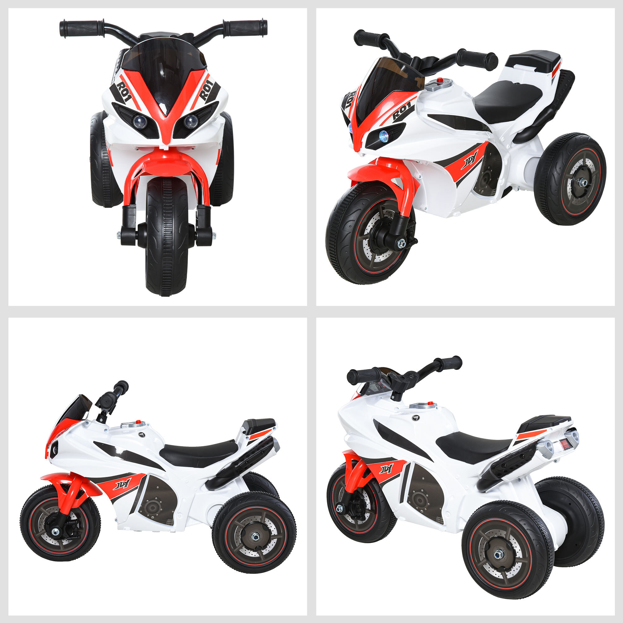 Porteur enfants moto de course effets musicaux et lumineux coffre rangement rouge blanc