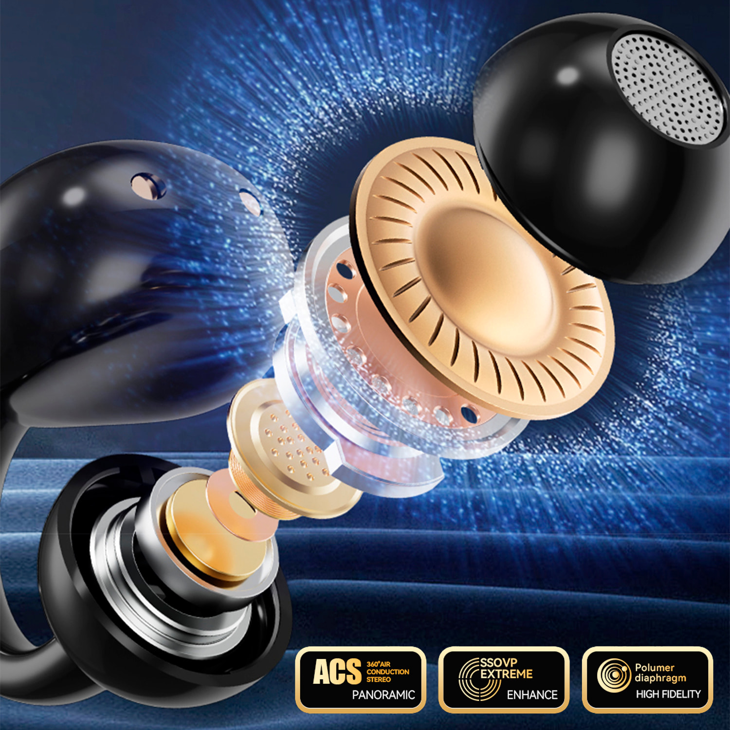 M100 Auriculares Bluetooth 5.4 Aitranslate con sonido ACS 360º, sonido direccional. Reducción ruido. Traductor AI.