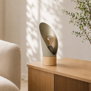 Lampe à poser en métal taupe et bois H30 cm - Spoon