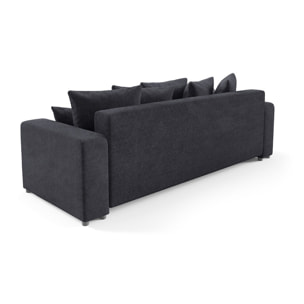 GLORIA - Canapé droit convertible 3 places en tissu noir