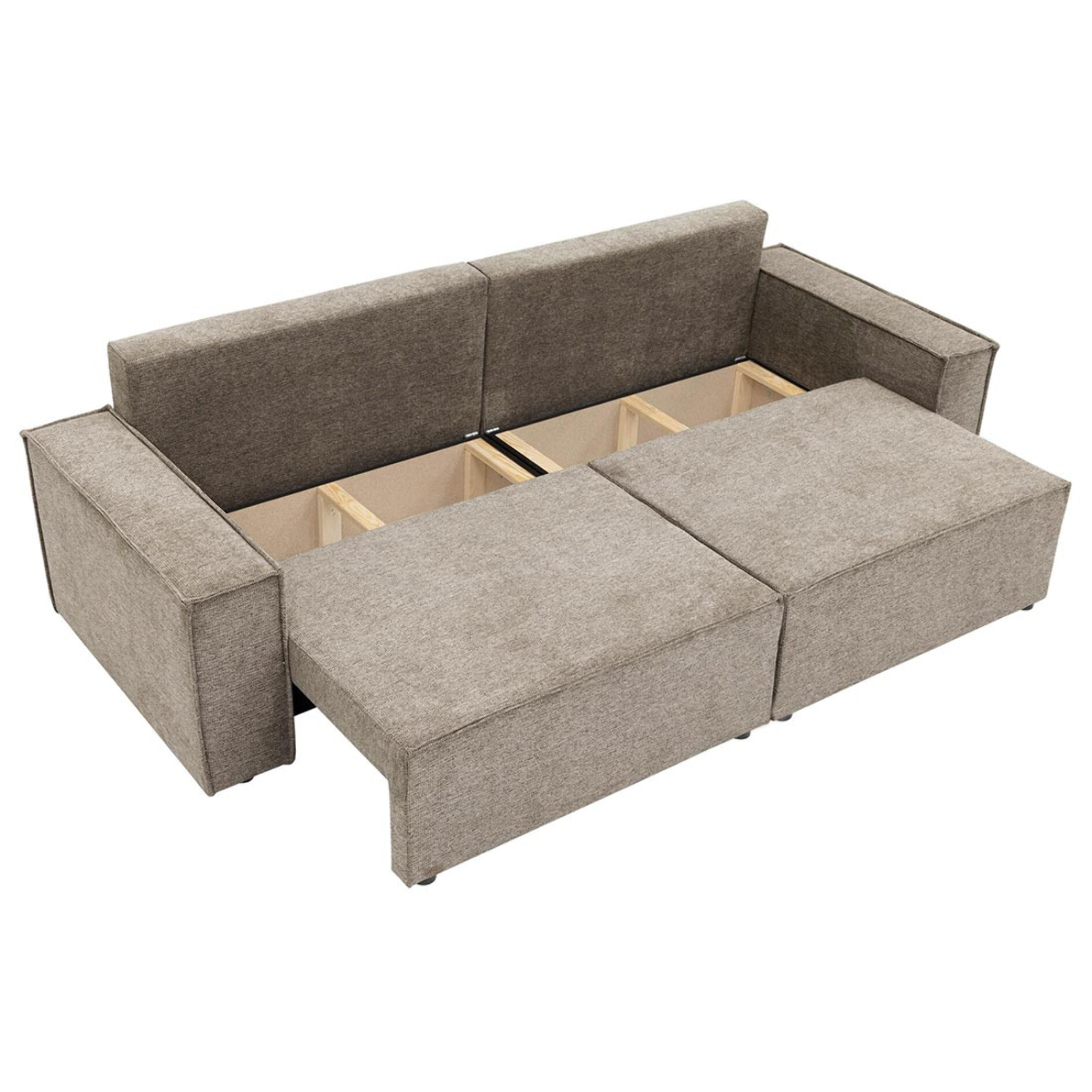 Cezanne - Canapé droit 3 places convertible avec coffre en tissu texturé - Gris clair