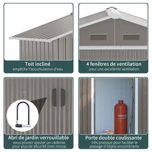 Abri de jardin - remise pour outils - cabanon porte verrouillable - dim. 194L x 110l x 184H cm - tôle d'acier gris