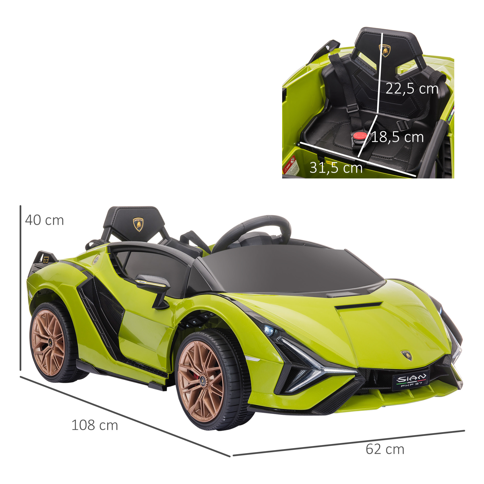 Voiture électrique enfant de sport supercar 12 V - V. max. 5 Km/h effets sonores + lumineux vert