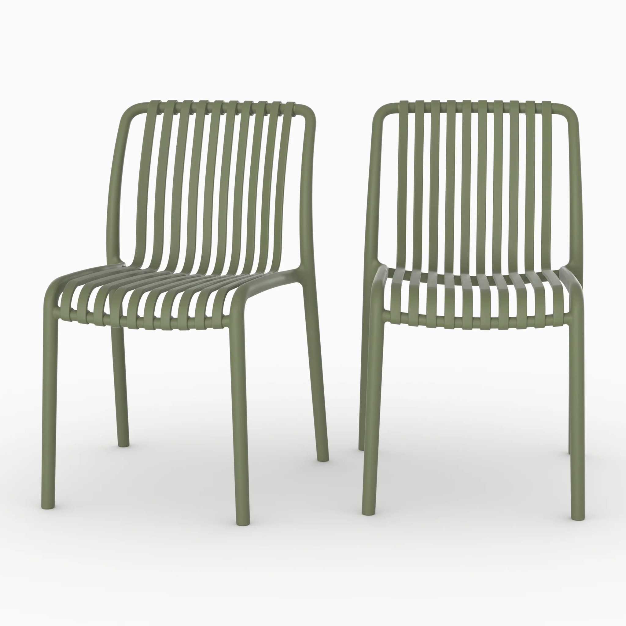 Lot de 2 chaises de jardin empilables en plastique vert kaki - Duli