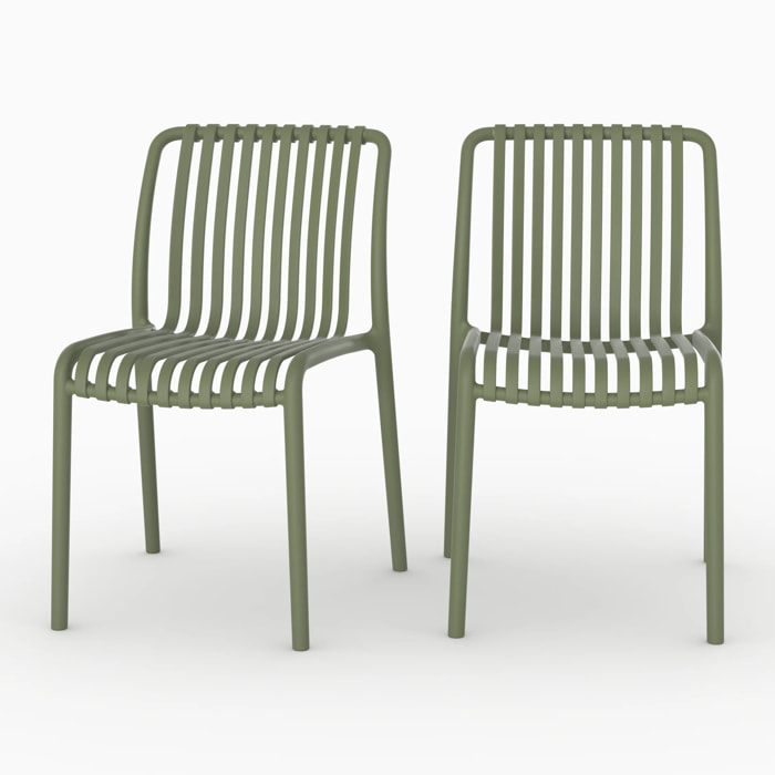 Lot de 2 chaises de jardin empilables en plastique vert kaki - Duli