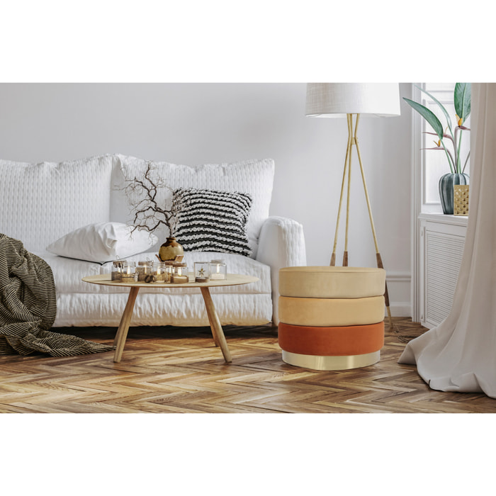 Pouf contenitore Matilda in velluto arancio con base dorata